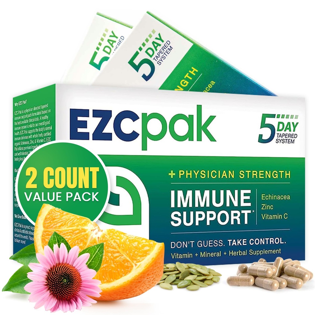 EZC Pak 5 giorni Booster di supporto immunitario affusolato - Integratore di supporto immunitario della vitamina, Echinacea, Vitamina di zinco C, Booster immuni per adulti - Vitamine di supporto immunitario (Pack of 2)
