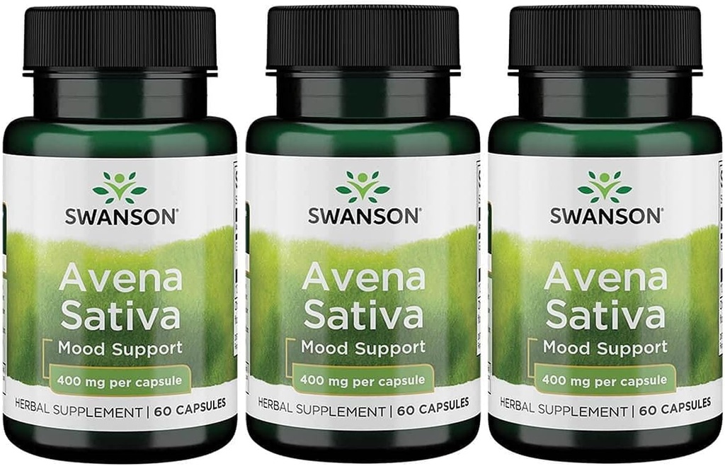 Swanson Spettro completo Avena Sativa (Green Oat Grass) - Integratore di erbe Promuovere la salute del sistema nervoso - Formula naturale che supporta il benessere generale - (60 capsule, 400mg ogni) 3 Pack
