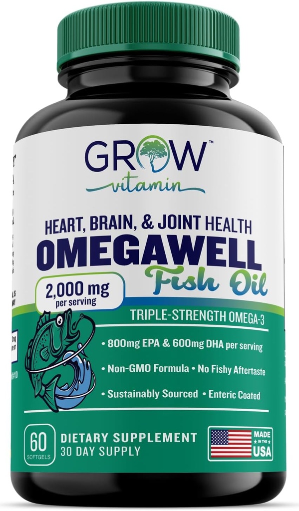 Vitamin Triple Stärke Omega 3 Fischöl, 800 mg EPA 600 DHA Ergänzung für Herz, Gehirn & Immununterstützung, Absorbierbare Dreifachkraft, Sustainable Sourced - Mini Softgels - 30 Tage Versorgung
