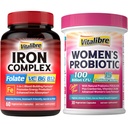 Eisenergänzung für Frauen und Männer, mit Vitaminen C, B6, B12 & Folate+Vitalibre Frauen Probiotics 100 Billion CFU, 15 Strains, w/Prebiotic, Cranberry, Vitamin B6 & VC,