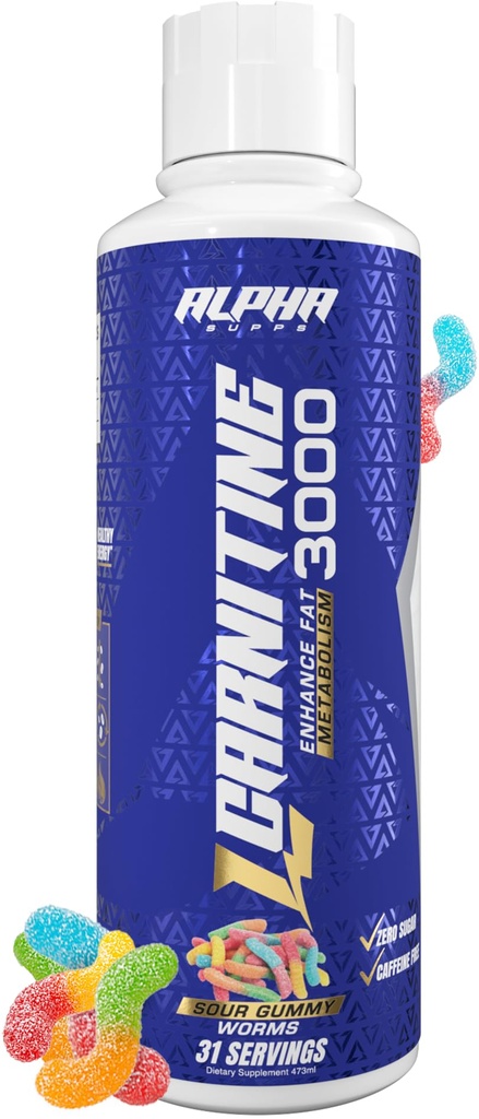 Alpha Supps L Carnitina Liquid 3000 | Integratore L-Carnitina Stimulant-Free per Uomini e Donne | Pre-Workout Energy Boost & Muscle Recovery | Zero Sugar, Fat, & Carbs | 31 Serve (Sour Gommas)