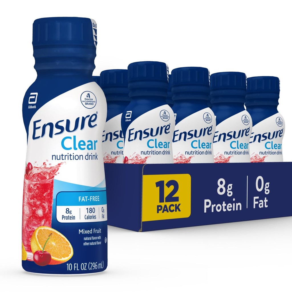 Assicurare Clear miscelato frutta Nutritional Drink | 8g Protein, 15 Vitamine & Minerali | Grasso-Free | Pronta per-Drink | Sapore rinfrescante | 10 fl oz, 12 Pack