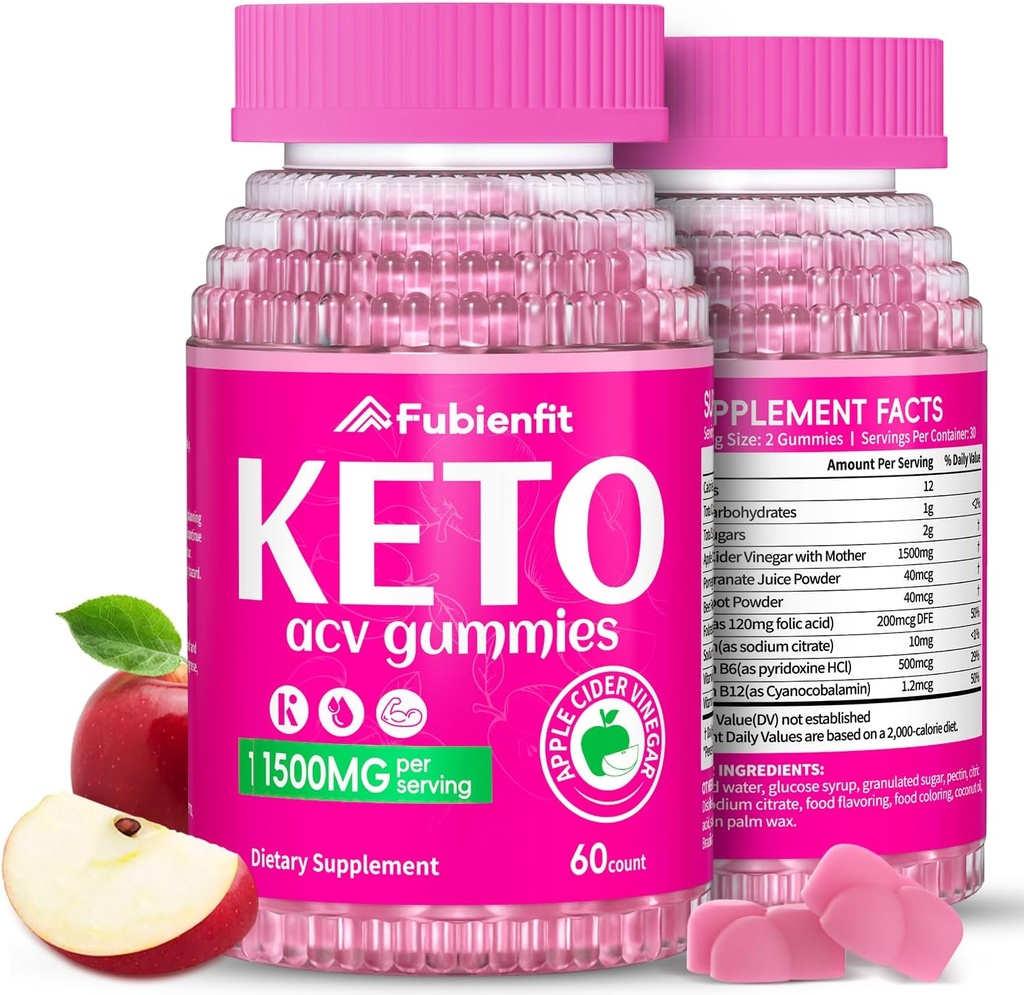 (2 Pack) Keto ACV Gummies Advanced Formula 1500MG Keto Gummies Aceto di sidro di mele formulato con polvere di succo di barbabietola di melograno B12 Vegan Non OGM 120 Gummys