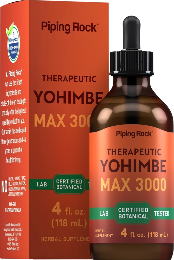 Piping Rock Yohimbe Bark Extrakt Ergänzung | 4 Fl Oz | Kräuterflüssigkeit Tropfen für Männer & Frauen | Alkoholfrei | Vegetarisch, Non-GMO, Glutenfrei