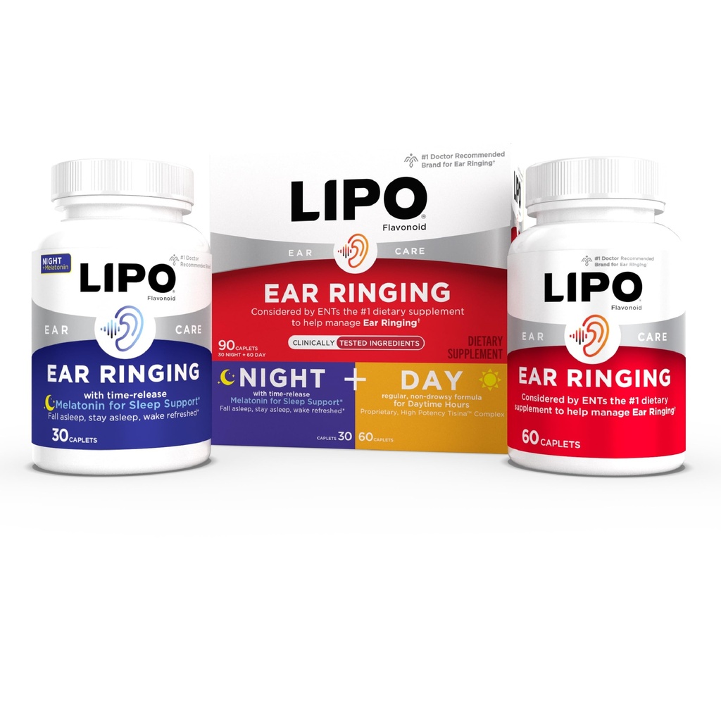 Lipo Flavonoïde Day & Night Combo Kit, Acouphène Relief pour les oreilles qui sonnent, Lipo Flavonoïde Plus et Lipo Flavonoïde Nuit avec Melatonine et Vitamine C, 90 Caplets