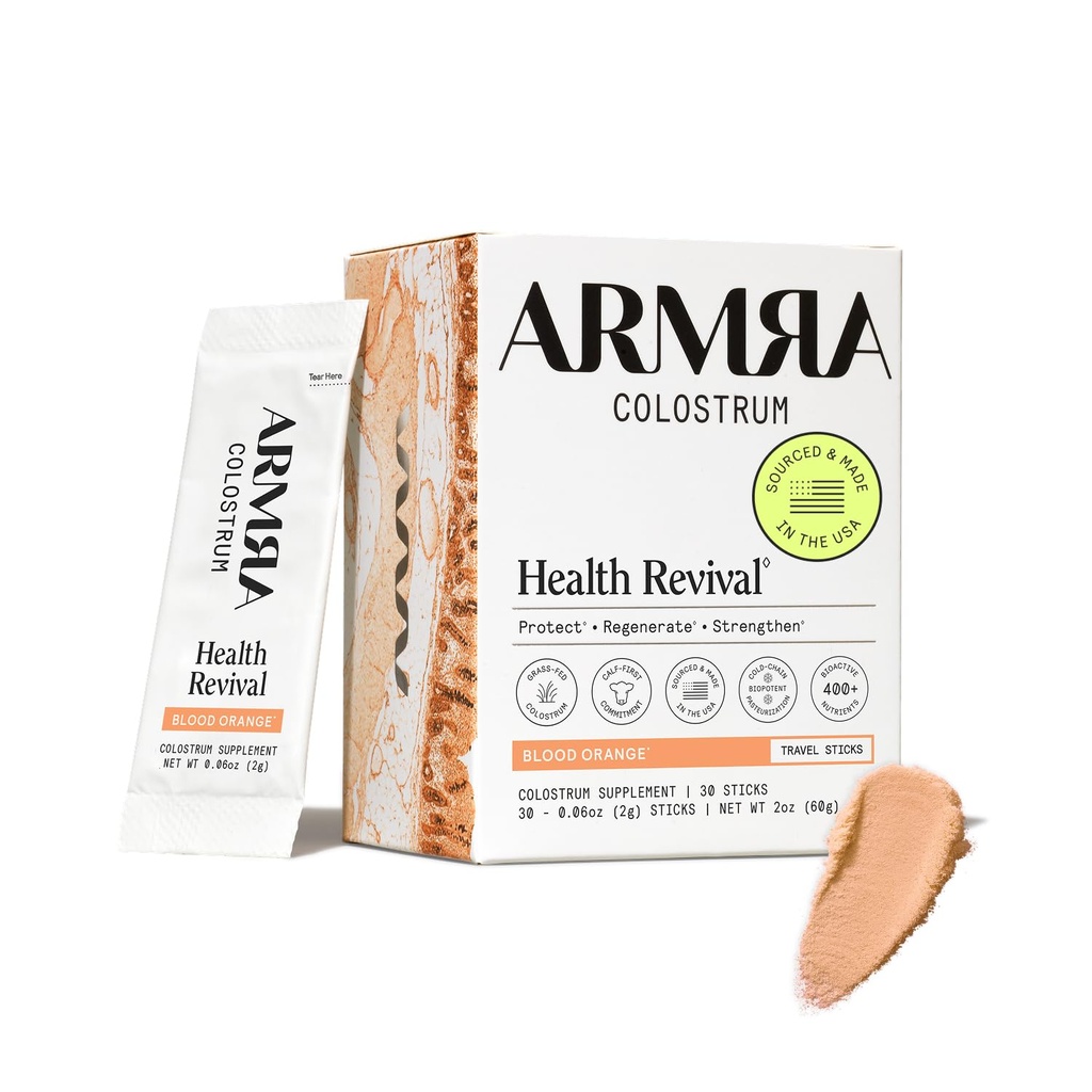 ARMRA ColostrumTM Poudre de sang Oranges Bloating & Santé de la peau et des cheveux Immunité de la peau et des cheveux Keto, Gluten et sans gras