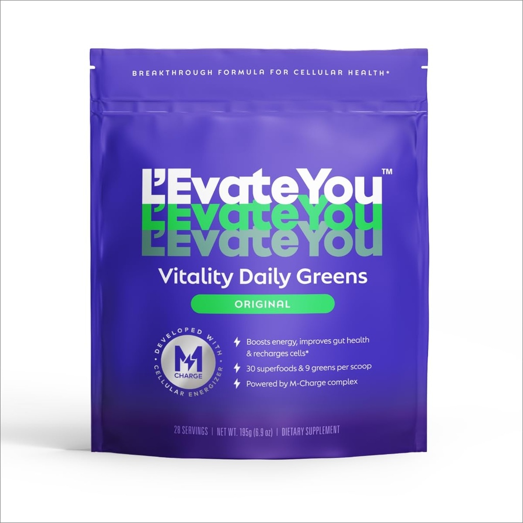 L'Evate You Vitality Daily Greens Powder (28 Servierungen) 30 Superfoods, 9 Greens - für einen Cellular Energy Boost, powered by M-Charge Complex for All Day Energy (Original)