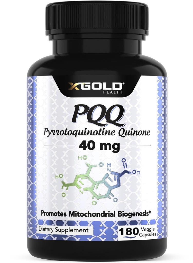 X Gold Health PQQ 40mg Supplement – Mitochondrial Energy Booster & Cellular Energy Support – Pyrroloquinoline Quinone – Brain & Focus Support – Non-GMO, Gluten-Free – 180 Veg Capsules