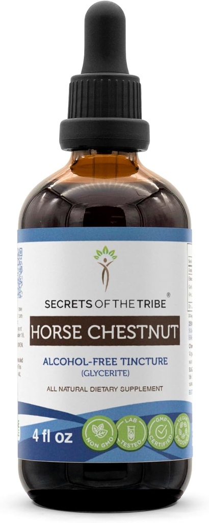 Segreti della Tribe Horse Chestnut Tincture Alcohol-Free Liquid Extract, Horse Chestnut (Aesculus hippocastanum) Dried Nut (4 FL OZ)