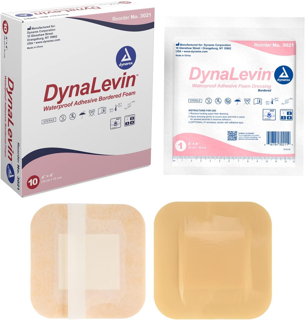 Dynarex Dynalevin impermeabile adesiva parabola, 10 conte/4 x 4 pollici