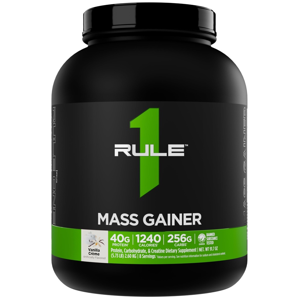 Regola 1 Mass Gainer - Formula ad alto contenuto calorico di peso con 1.220+ Calorie, 250g+ Complex Carb Blend, 40g All-Whey Protein Per Serving (8 Serve, Vanilla Crème)