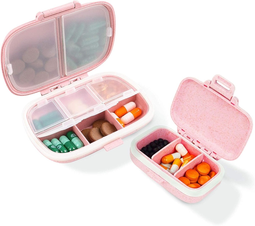 2 Pack Pille Case Organizer,Travel Pille Box mit Label, Tägliche Medizin Organizer Fall, Wasserdichte Tasche Container Fall, Portable Pink Supplement Fall Medizin Container Compact für Vitamin