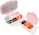 2 Pack Pill Case Organizer, Boîte à pilules de voyage avec étiquette, Daily Medicine Organizer Case, Etanche boîte de poche, Portable Pink supplément boîte de médecine Compact pour la vitamine