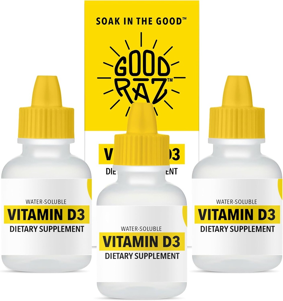 Vitamin D Drops Adult - Water-Soluble Liquid D3 Drops - Potent Vitamin D Liquid Drops - No Stir, Non-GMO, Kosher - D3 Liquid to Add to Drink Or Food, Flavorless - 12-Month Supply (3)