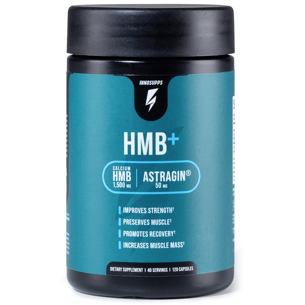 InnoSupps HMB+- 1500mg HMB (Beta-Hydroxy Methylbutyrate) et 50mg Astragin--Une absorption accrue, préserve le muscle, favorise la récupération, augmente la masse musculaire maigre.