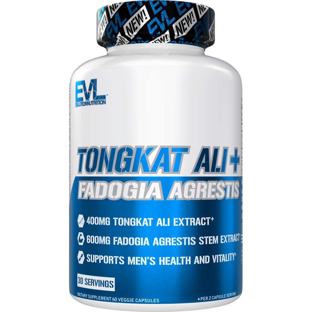 Evlution Nutrition Tongkat Ali + Fadogia Agrestis - Men’s Health + Vitality Support - 400mg Tongkat Ali + 600mg Fadogia Agrestis Stem Extract - Supplemento allenamento - Capsule Vegetariani - 30 Serve