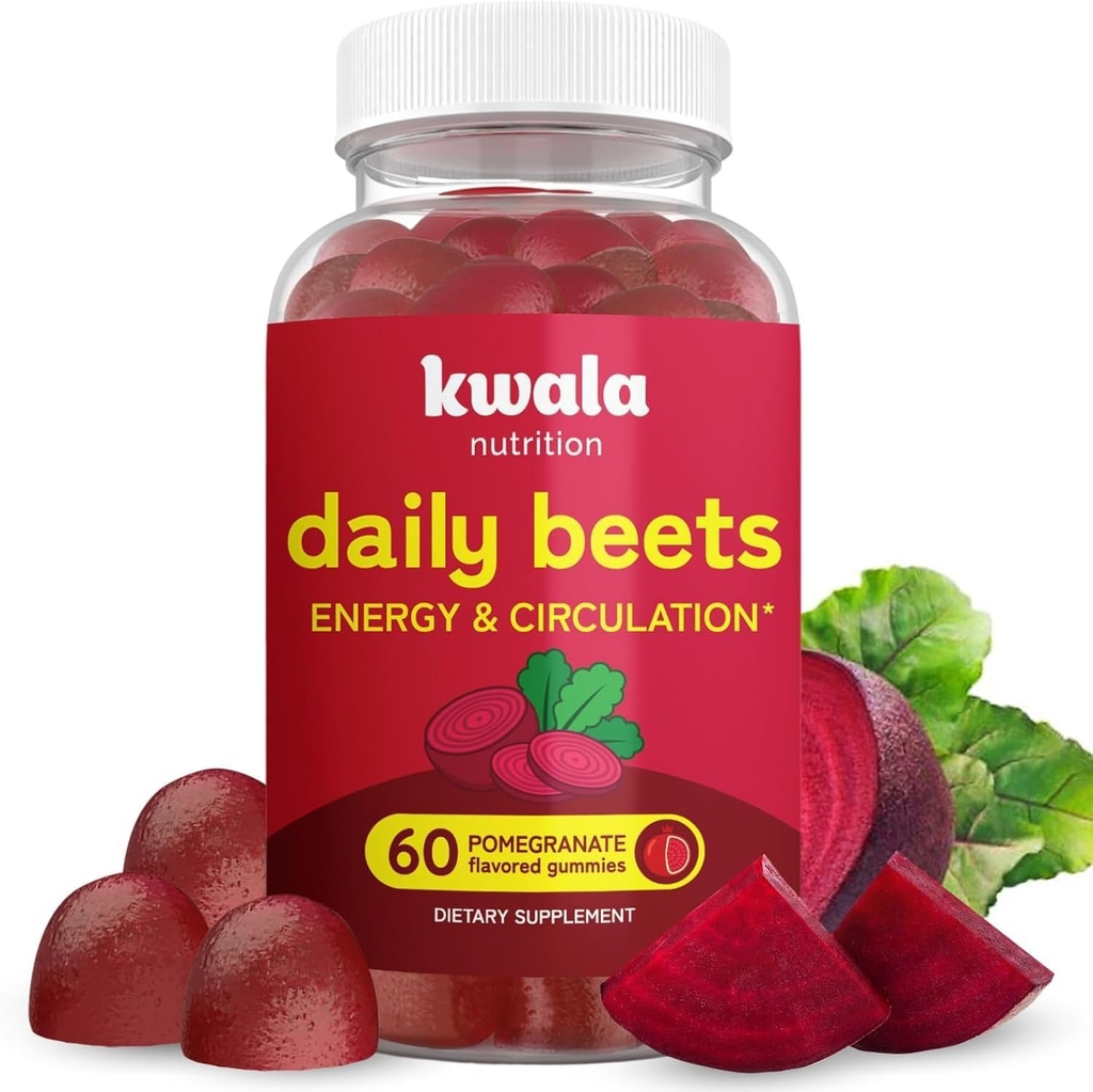 Rüben-Gummien für Energie, Stickstoffoxyd und Herzgesundheit | Super-Nitrische Oxid-Ergänzung mit Grape Seed-Extrakt | Granatapfel Aroma | Vegan, Non-GMO | 60 Rübenkäse, Chewables