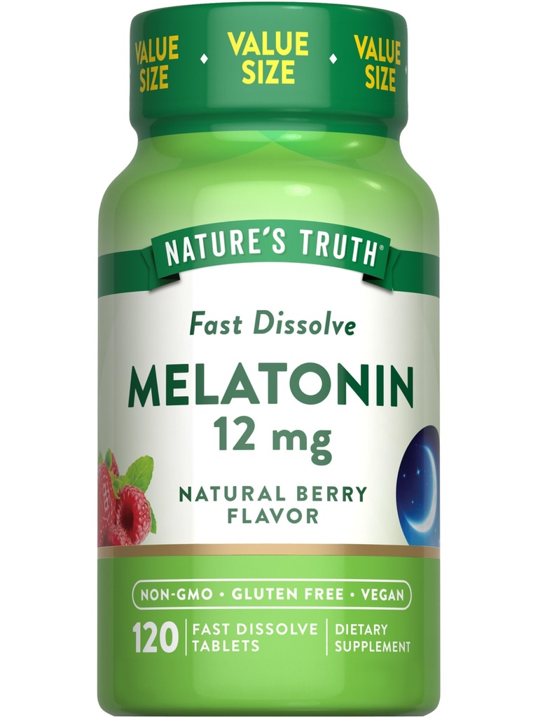 Nature's Truth Melatonin Tabletten | 12mg | 120 Count | Natürliche Berry Flavor | Fast Dissolve | Vegan, Non-GMO & Gluten Kostenlose Ergänzung