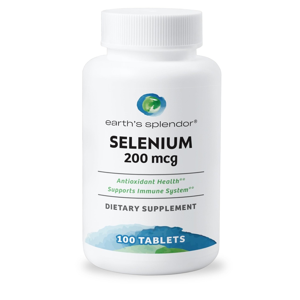 Earth's Splendor Selenium 200 mcg Supplement für Männer und Frauen, Unterstützung Antioxidans Gesundheit und Immunsystem (100 Tabletten, 3+ Monat Versorgung)