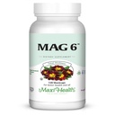 Maxi Health MAG 6 - Magnésium (sous forme d'oxyde, de glycinate) avec vitamine B6 - Migraine, Crampes musculaires, Soutien en pierre rénale - Supplément de magnésium pour les femmes et les hommes - 120 capsules - Kosher