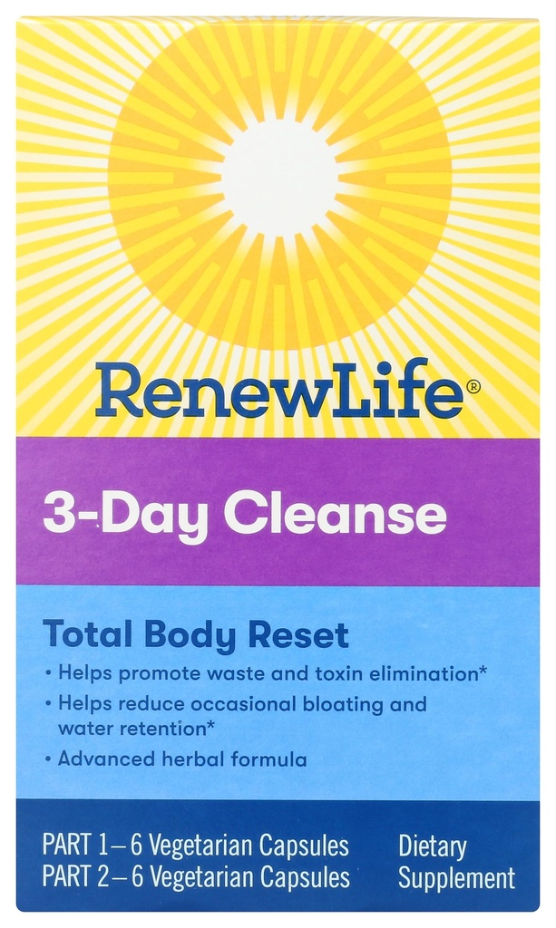 Renew Life Adult Cleanse Total Body Reset, Advanced Herbal Formula - 2-Part, 3-Day Program - Gluten, Dairy & Soy Free - 12 Capsule Vegetariani