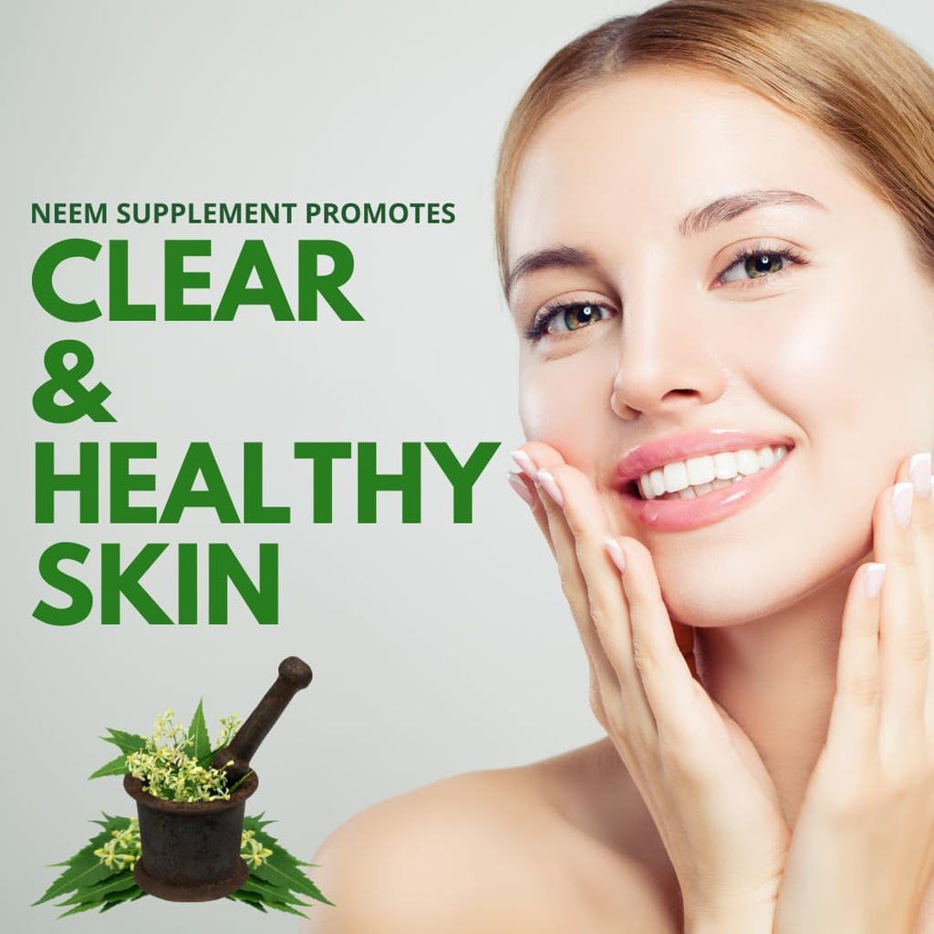Neem Capsule (Azadirachta Indica) | Equivalent 5000 mg | Natural Skin Support | Blood Purifier | Organic Neem Leaf Extract Herbal Supplement | 60 Veg Capsule | Made in USA