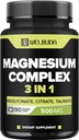 3in1 Magnesium Complex 20% Gegereinigt - 500mg Magnesiumbisglycinat, Citrat & Oxid für Muskel, Entspannungsmood, Knochengesundheit &amp; mehr - 90 Kapseln