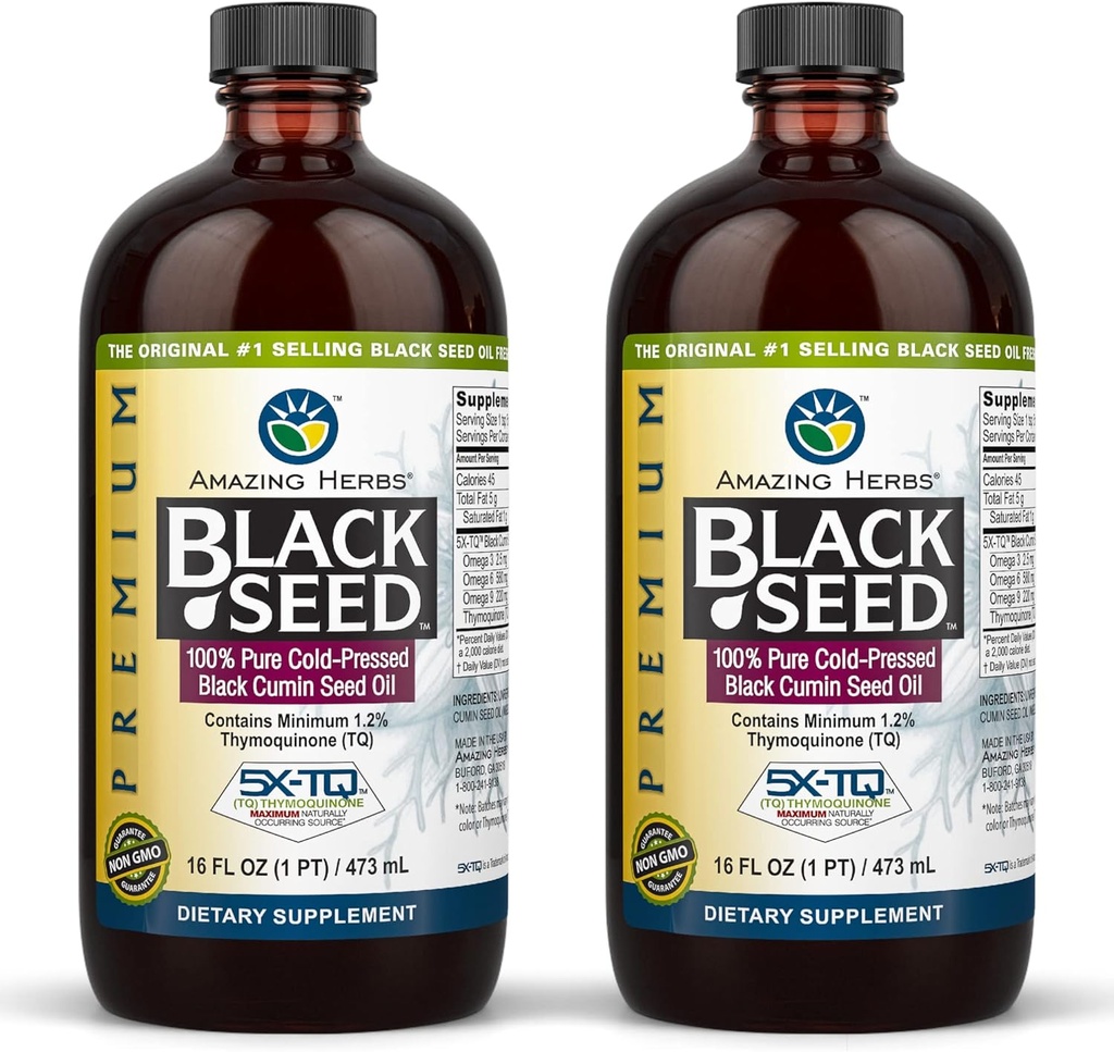 Erstaunliche Kräuter Premium Black Seed Oil - Glutenfrei, Non GMO, Kalt gepresst Nigella Sativa Aids in Verdauungs-Gesundheit, Immununterstützung, Gehirnfunktion, Joint Mobility - 16 Fl Oz (Pack von 2)