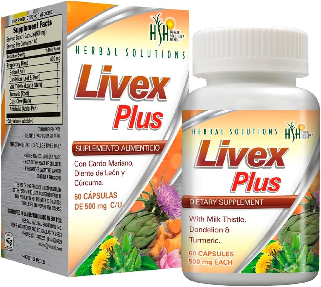 Herbal Solutions Livex Plus Natural Supplement für Liver Clease. Hilft, eine Leberentgiftung und Verdauungsgesundheit zu verbessern.