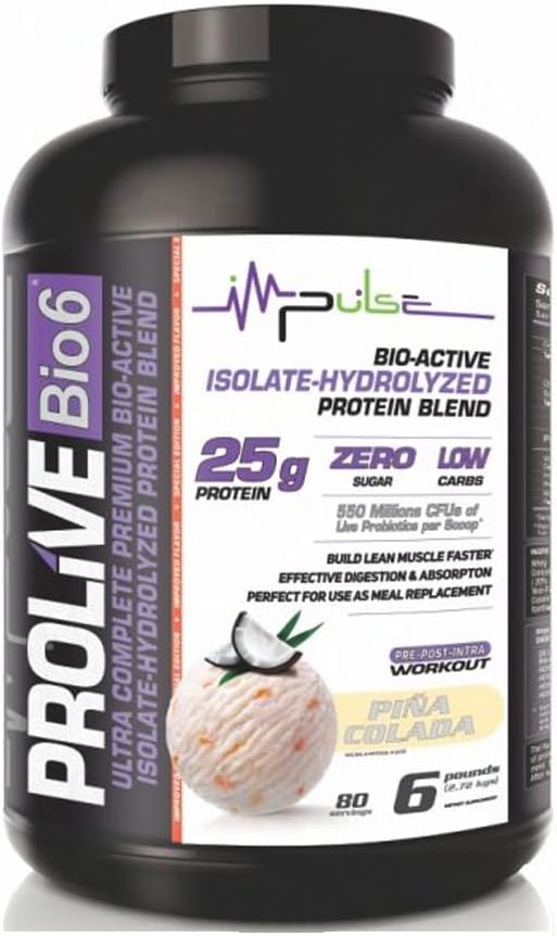 Prolive Bio6 Integra 25gr di Ultra Complete Premium, Bio-Active, Isolate-Hidrolyzed Protein Blend with Whey Protein Concentrated, Low Carb, Zero Sugar e 5g BCC - Piña Colada Flavor - 6 LBS Total