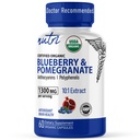 Integratore biologico Nutri Biologico 1300mg - con 800mg 10:1 Estratto di mirtillo & 500mg 10:1 Estratto di melograno - USDA Organic - 60 capsule