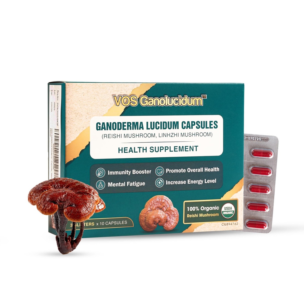 Red Reishi Mushroom Capsule per Immunità, Ganoderma lucidum Extract, Natural Vegan Reishi Mushrooms Daily, 70mg, 30 Capsule