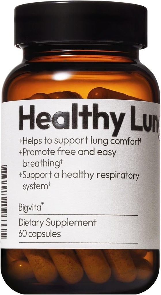 BIGVITA Lung Health Vegan Gluten Free Dietary Lung Support Supplemento per Detox Lung & Cleanse, Respiratory Immune Support & Clear Mucus & Relieve Cough, 60 Capsule