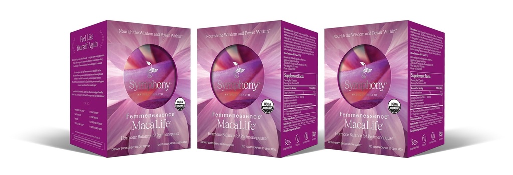 Femmenessence® MacaLife® – Supplément périménopausique prouvé cliniquement pour équilibre hormonal naturel, soulagement symptomatique, soutien du cœur et de l'humeur, sans hormones ajoutées (360 capsules, 180 jours d'approvisionnement)
