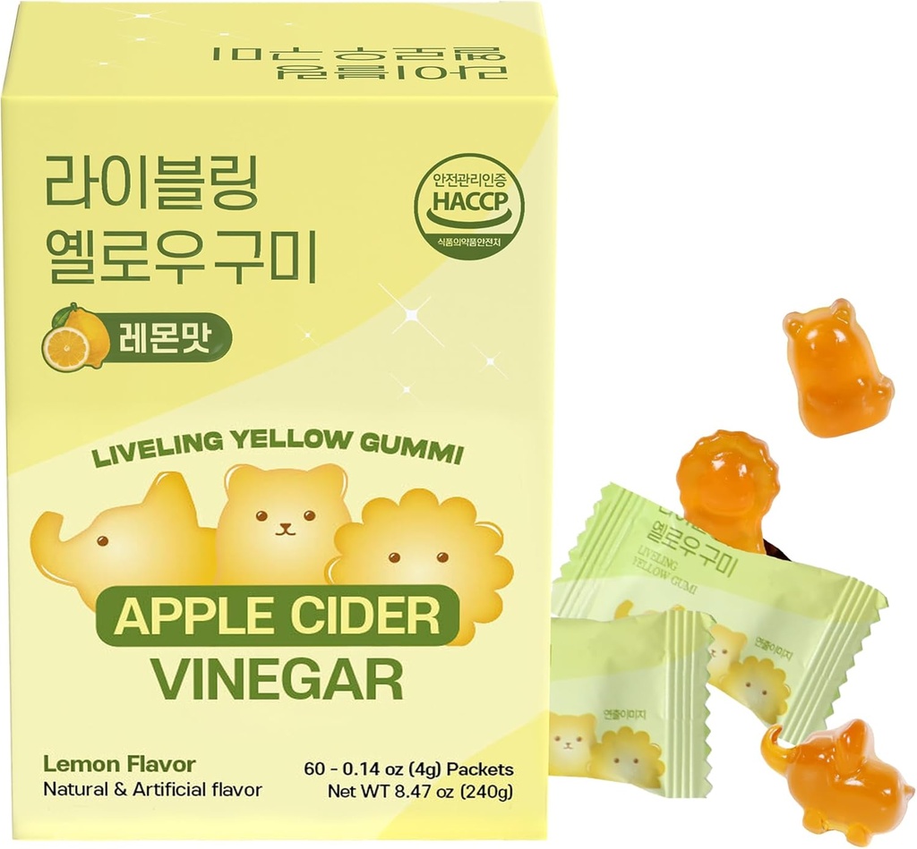 Apple Cider Essiggummis, Tägliche Unterstützung für Verdauung, Hygienisch Individuell verpackt, Fun Animal-Shaped Soft & Chewy Gummies, 60 Stück