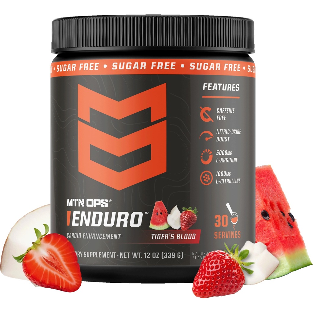 MTN OPS Enduro Nitric Oxide Supplement & Stim-Free Pre Workout - 30 Portionen - mit Magnesium Citrat, Rüben Wurzelpulver, Niacinamid, L Arginine & L Citrulline - Tiger's Blood Flavor