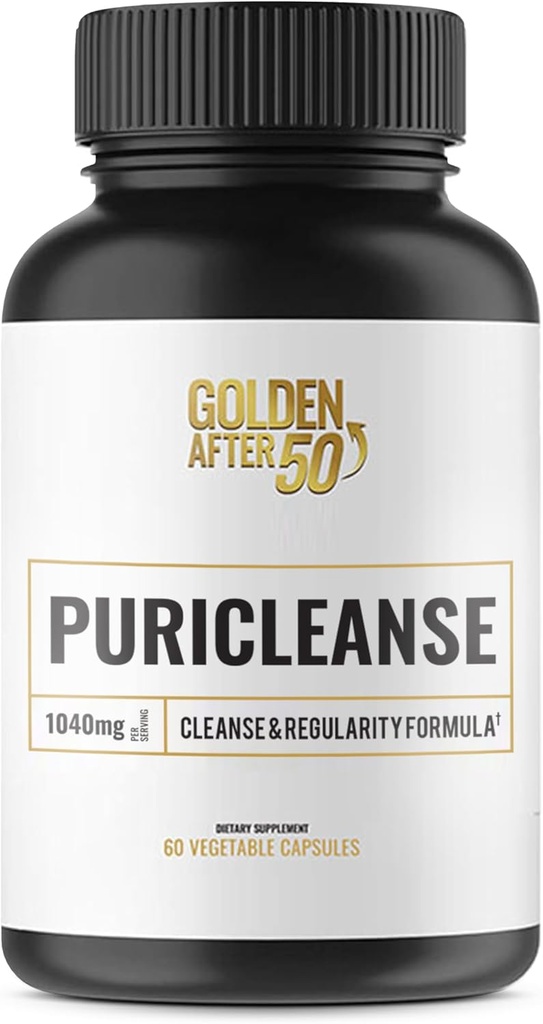 Golden After 50 PuriCleanse - Cleanse and Regularity Support - 60 capsule, 1040mg - Gut Cleanse e Fiber Supplement con Senna Leaf Extract, Psyllium Husk Powder and Probiotics for Men and Women