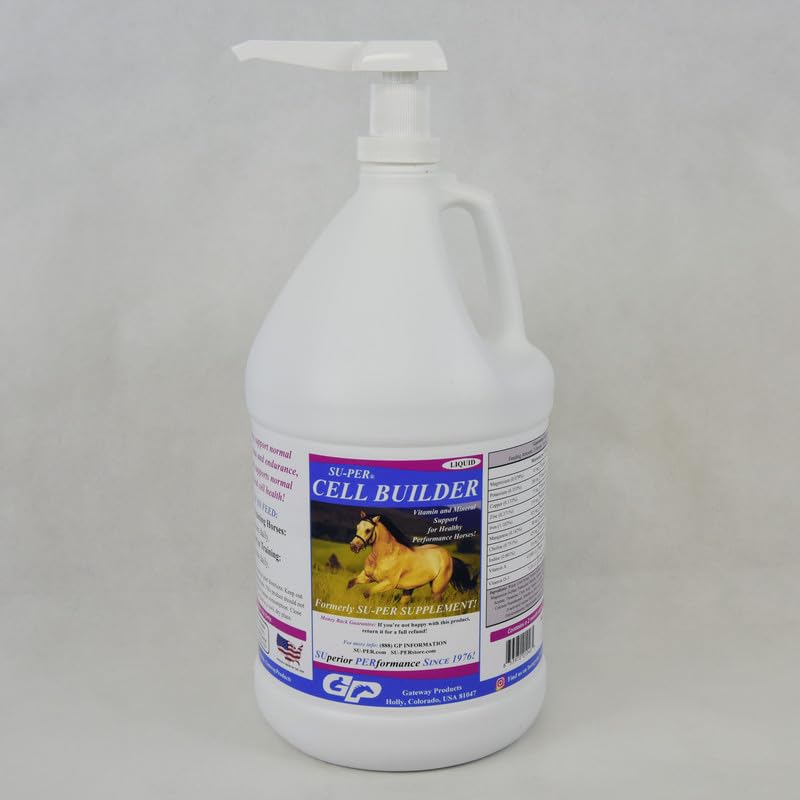 SU-PER Cell Builder Pferde-Ergänzung - High Iron Vitamin Mineral Equine Blut Builderflüssigkeit für Performance Horses - 1 Gallon + Pumpe