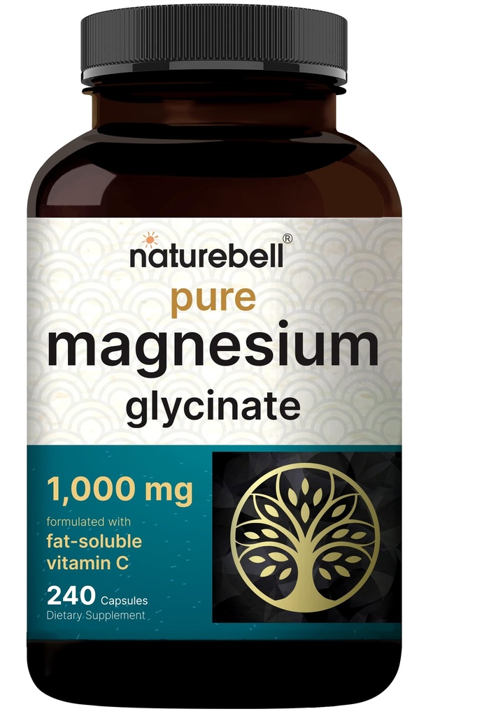 NatureBell Magnésium Glycinate 1000mg, 240 Capsules: 500mg par Capsule: 100% Chélaté et purifié.