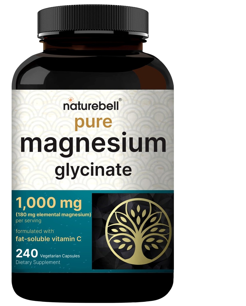 NatureBell Magnesium Glycinate 1000mg, 240 Kapseln | 500mg pro Kapsel | 100% Chelat & Purified | Schlaf, Muskel & Nerve Unterstützung | Non-GMO, Gluten-Free