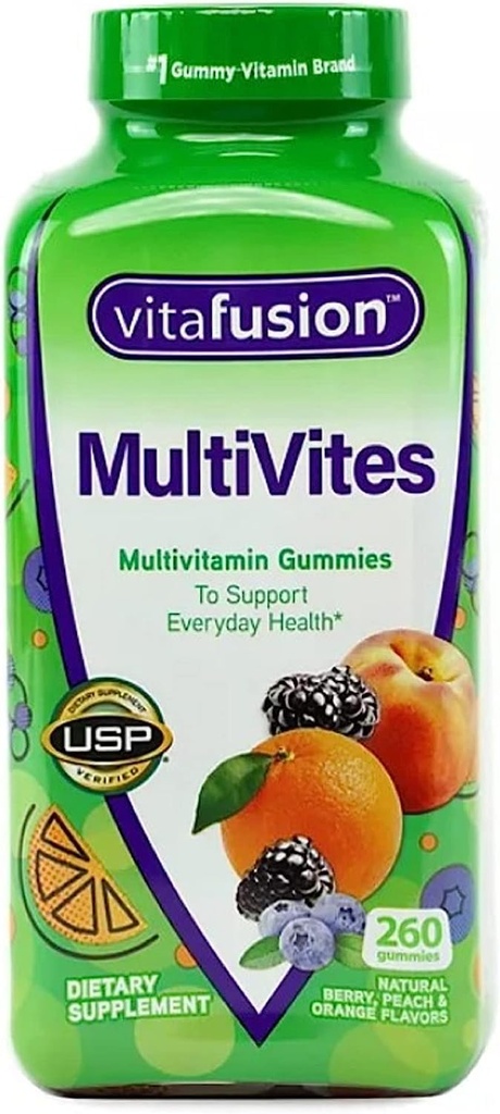 Vitafusion MultiVites Essential Multivitamin Natural Berry, Peach e Orange Flavor 260 ct.