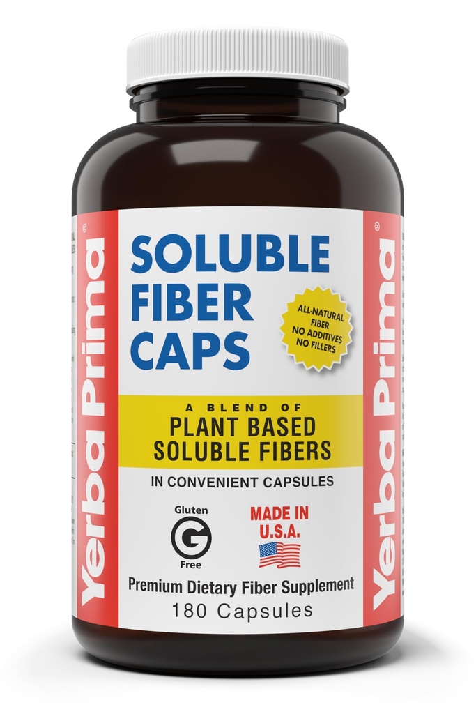 Yerba Prima Soluble Fiber Capsules, 180-Count - Natürliche Nahrungsergänzungsformel, Non-GMO, Glutenfrei