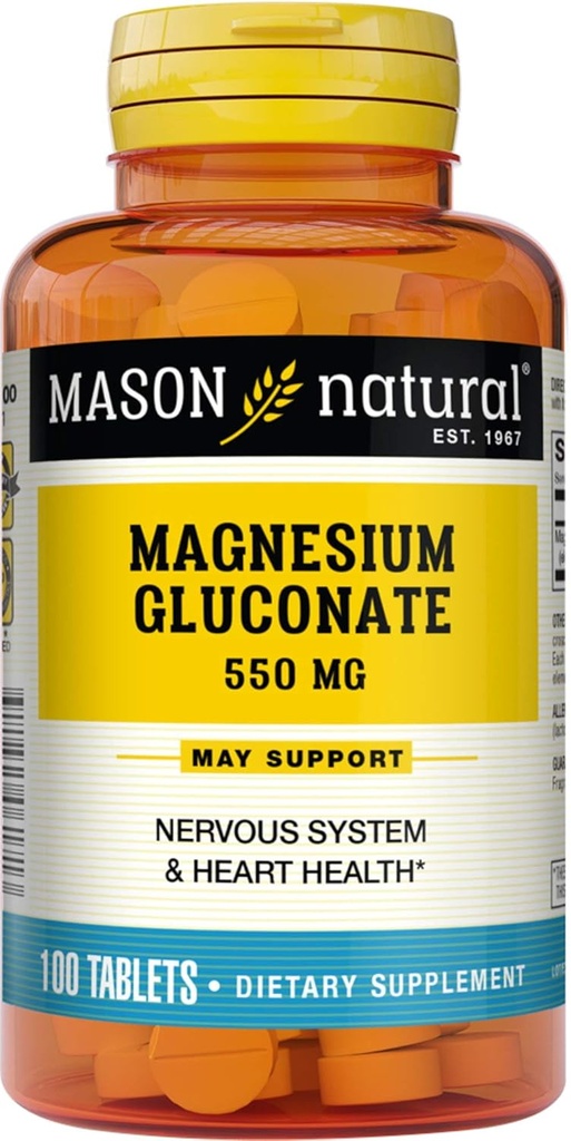 Gluconate de magnésium naturel Mason 550mg Comprimés 100 Prévenir les étourdissements, la faiblesse musculaire