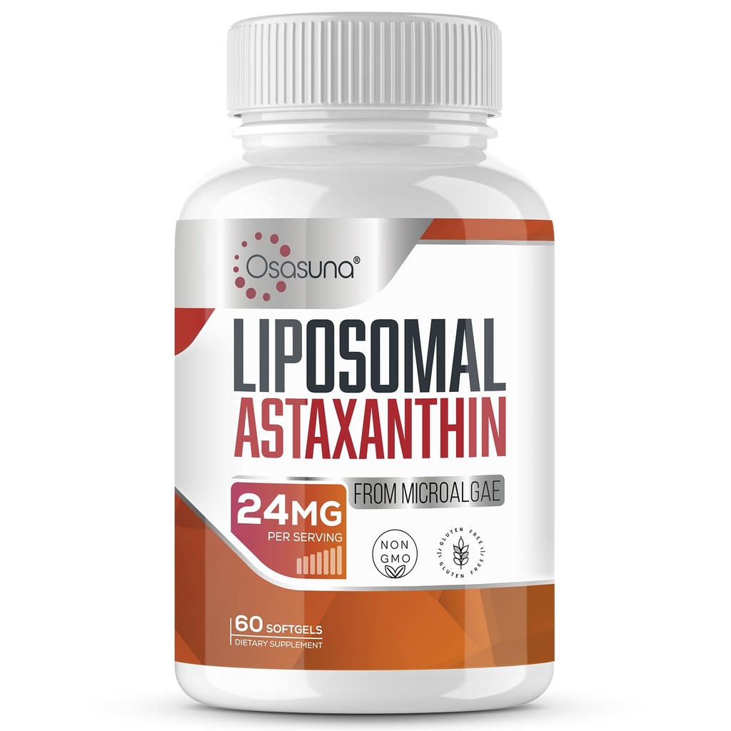 Supplément d'astaxanthine liposomique 24 MG, absorption maximale, antioxydant plus fort que VIT C, sans OGM et sans gluten - 60 softgels(2 mois d'approvisionnement)