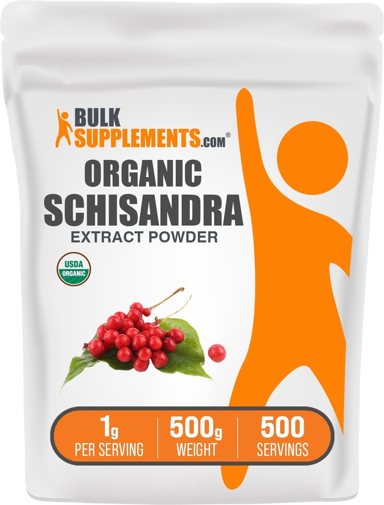 BulkSupplements.com Poudre d'extrait de Schisandra biologique - Supplément de Schisandra, de Schisandra Berries, Supplément à base de plantes - Sans gluten - 1g par portion, 500g (1,1 lb) (paquet de 1)