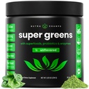 NutraChamps Super Greens Powder Premium Superfood | 20+ Organic Green Veggie Whole Foods | Weizengras, Spirulina, Chlorella | Antioxidant, Verdauungsenzym & Probiotic Blends (9.0 Oz, Unflavored)