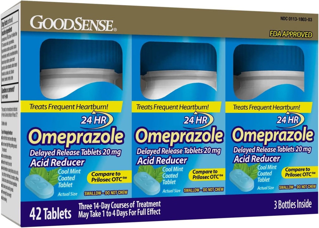 GoodSense Omeprazol Delayed Release Coated Tablets 20 mg, Cool Mint, Treats Häufigkeit Sodbrennen, Säure Reducer, Sodbrennen Medizin, 42 Count