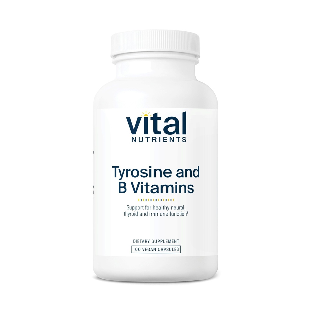 Vital Nutrients Tyrosine and B Vitamins | Thyroid, Immune e Nerve Support Formula | Adrenal Support Complex | Gluten, Dairy, Soy Free | Non-GMO | 100 Capsule