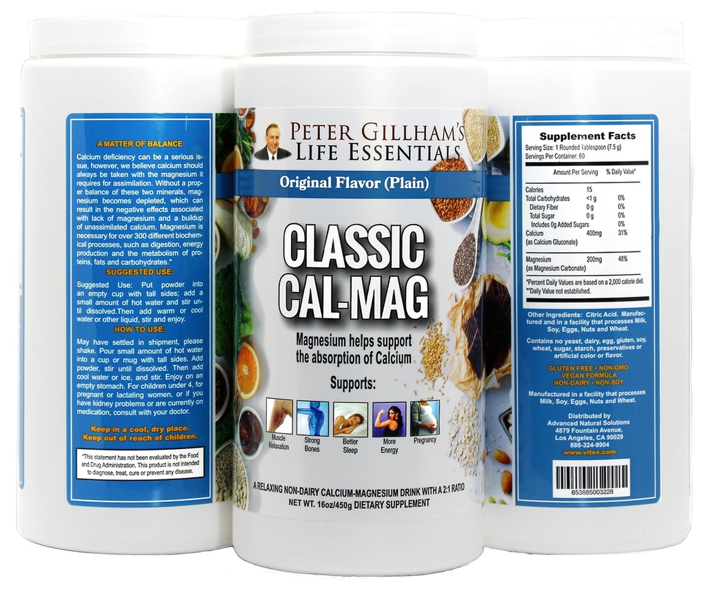 Cal-Mag di Peter Gillham, ad alto assorbimento 2:1 Polvere di citrato di calcio e magnesio; Supporta una risposta sana alla stress, Muscolare & Bone Salute, Ridurre i Cramps, Unflavored 16 oz
