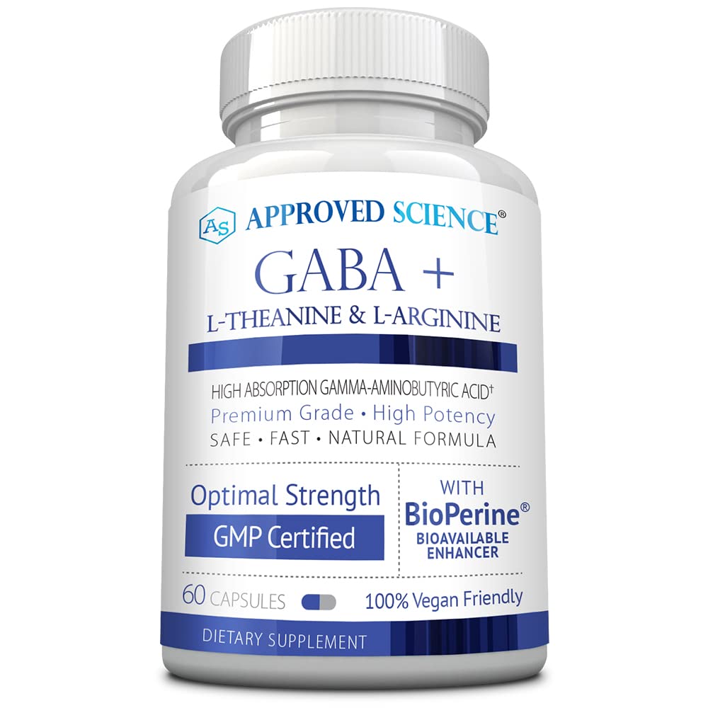 Scienza approvata GABA+ - Promuovere la calma, migliorare il sonno, Boost Mood - GABA, L-teanina, L-arginina, vitamina B6, BioPerine - Alto assorbimento - 60 capsule - Vegan